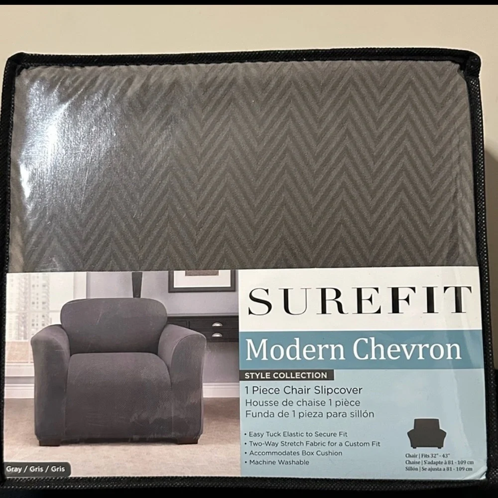 Surefit Modern Chevron 1 Piece Gray Chair Slipcover~NEW!